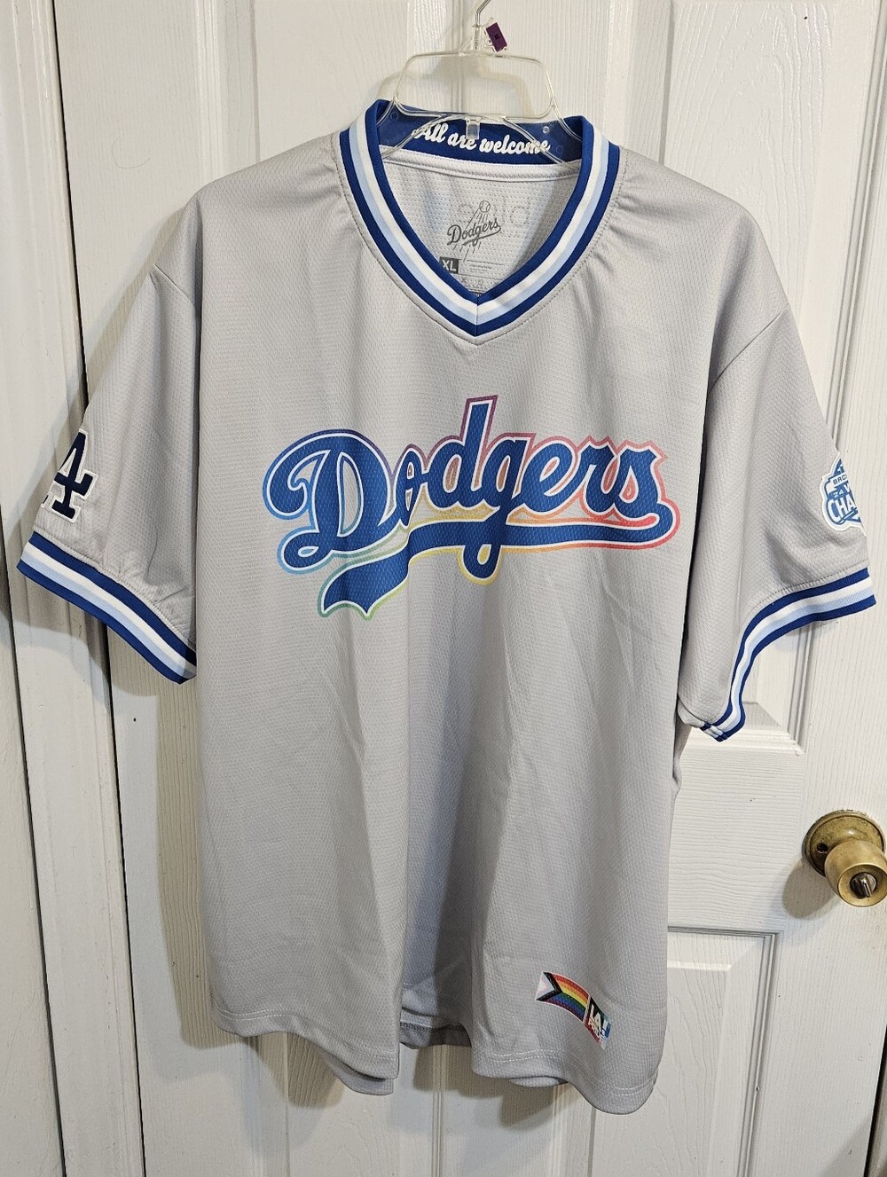 Los Angeles Dodgers MLB LGBTQ+ Pride Night Championship Giveaway Jersey Gray XL